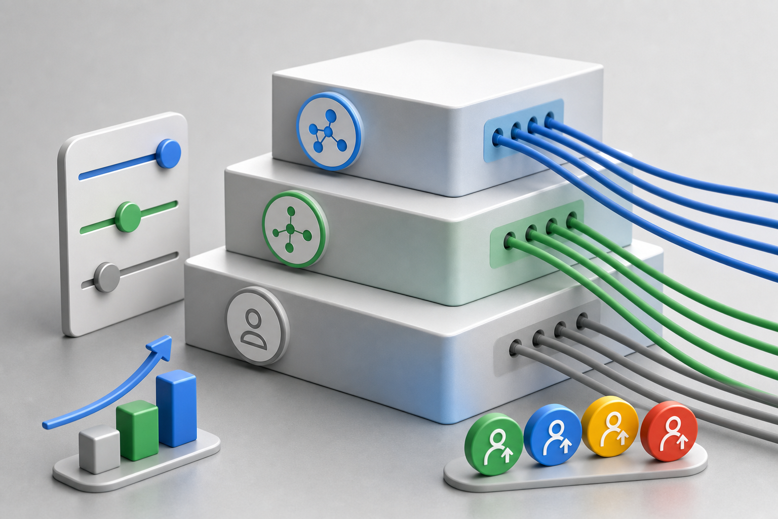 Layered chatbot service modules show rising responsibility from referral to managed service to branded ownership.