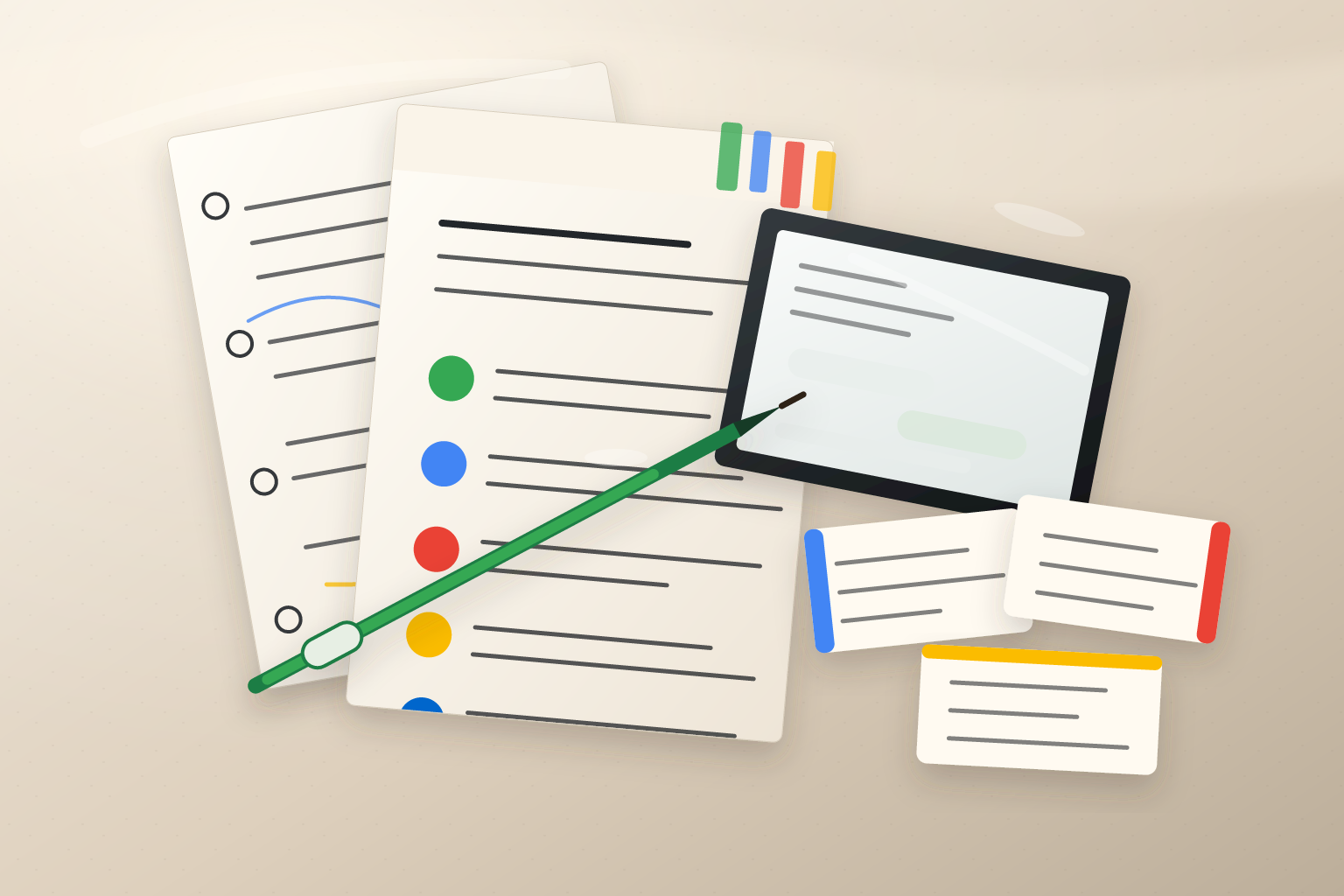 A precise agency demo script staged beside approved chatbot source content and a bounded workflow path.
