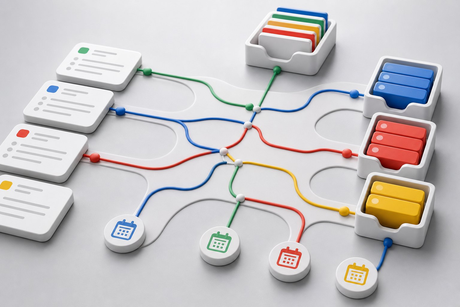 Lead capture and support handoff routing scene with connected intake paths and destination systems.