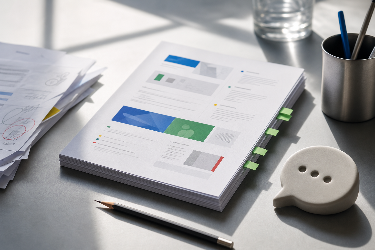Editorial still life of approved source pages becoming a clean chatbot knowledge base.