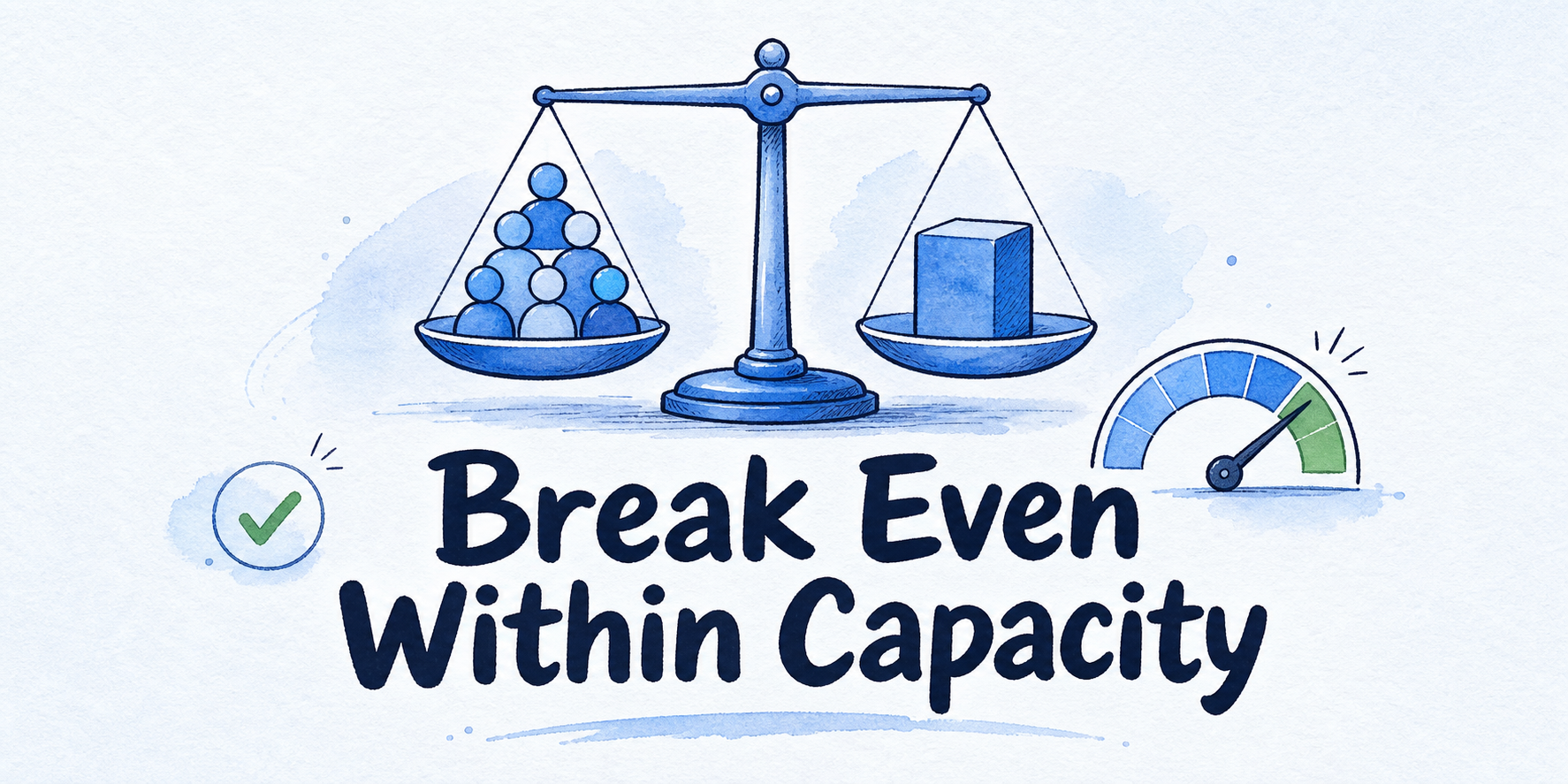 Hand-drawn editorial illustration for AI Chatbot Reseller Break-Even: Cost and Capacity