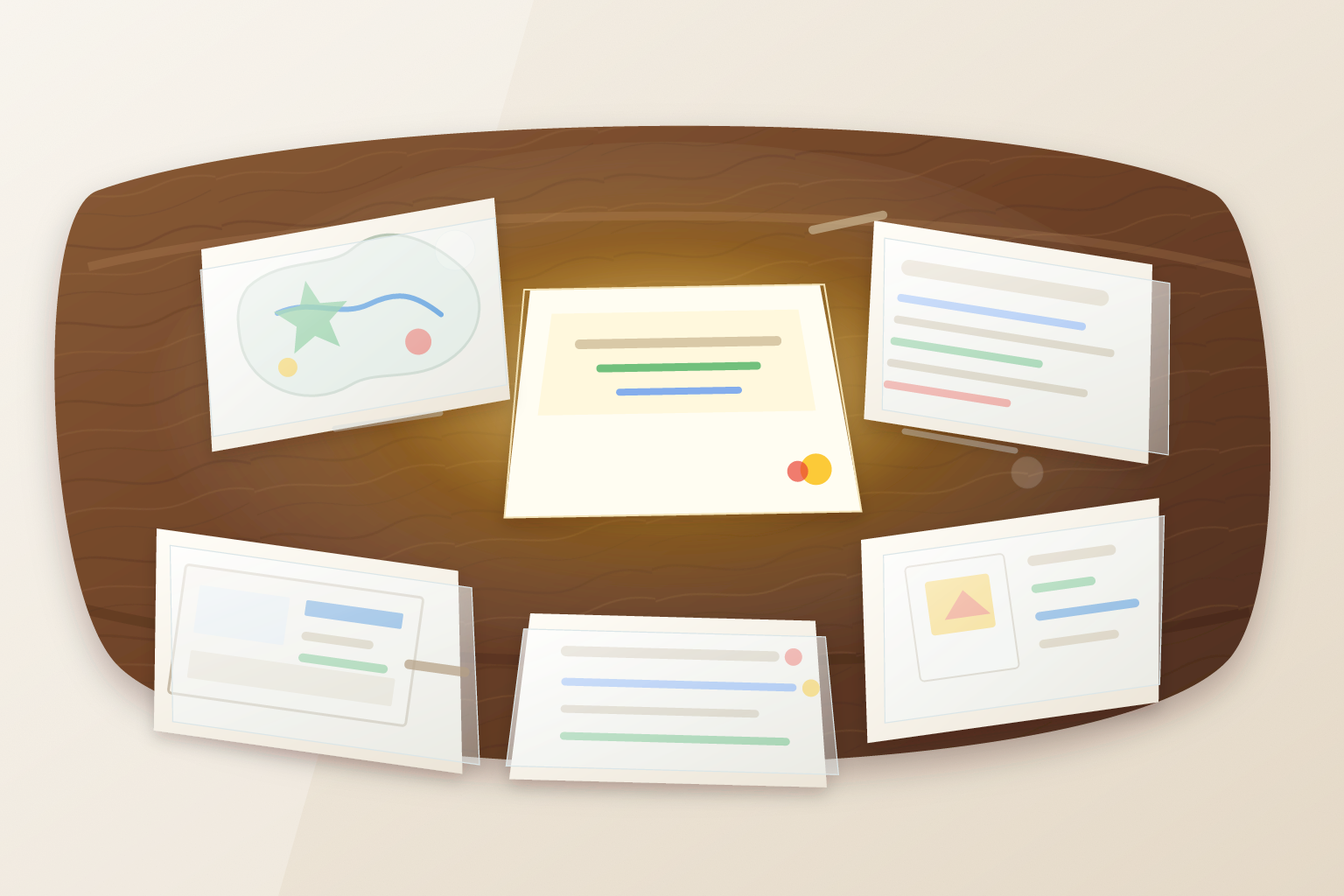 Five agency work surfaces converge into one chosen chatbot offer with content, risk, and maintenance signals.