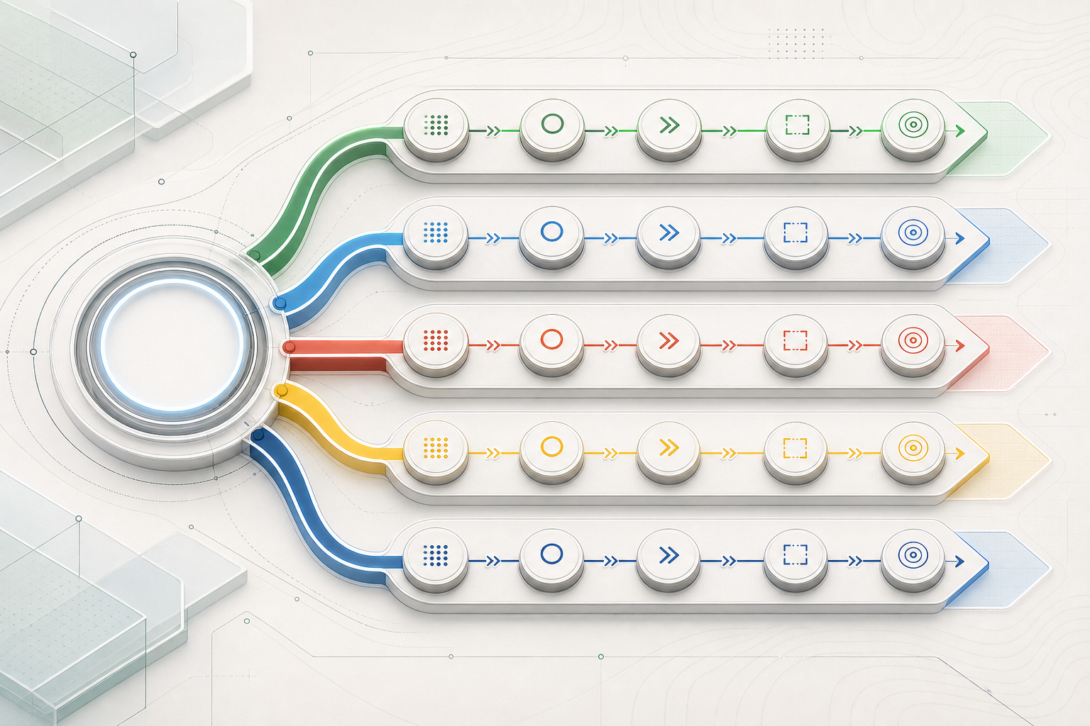 Decision map showing five agency chatbot service paths filtered by fit, scope, reporting, and resale readiness.