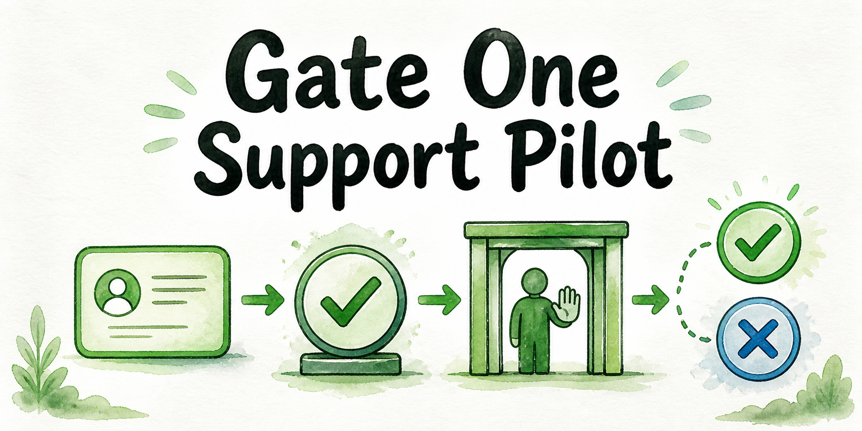 A bounded support request passes through approved sources and a human authority gate before reaching a go or no-go decision.