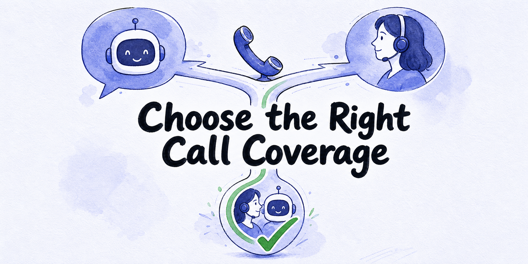 Hand-drawn editorial illustration for AI Receptionist vs Answering Service: Pick Your Model