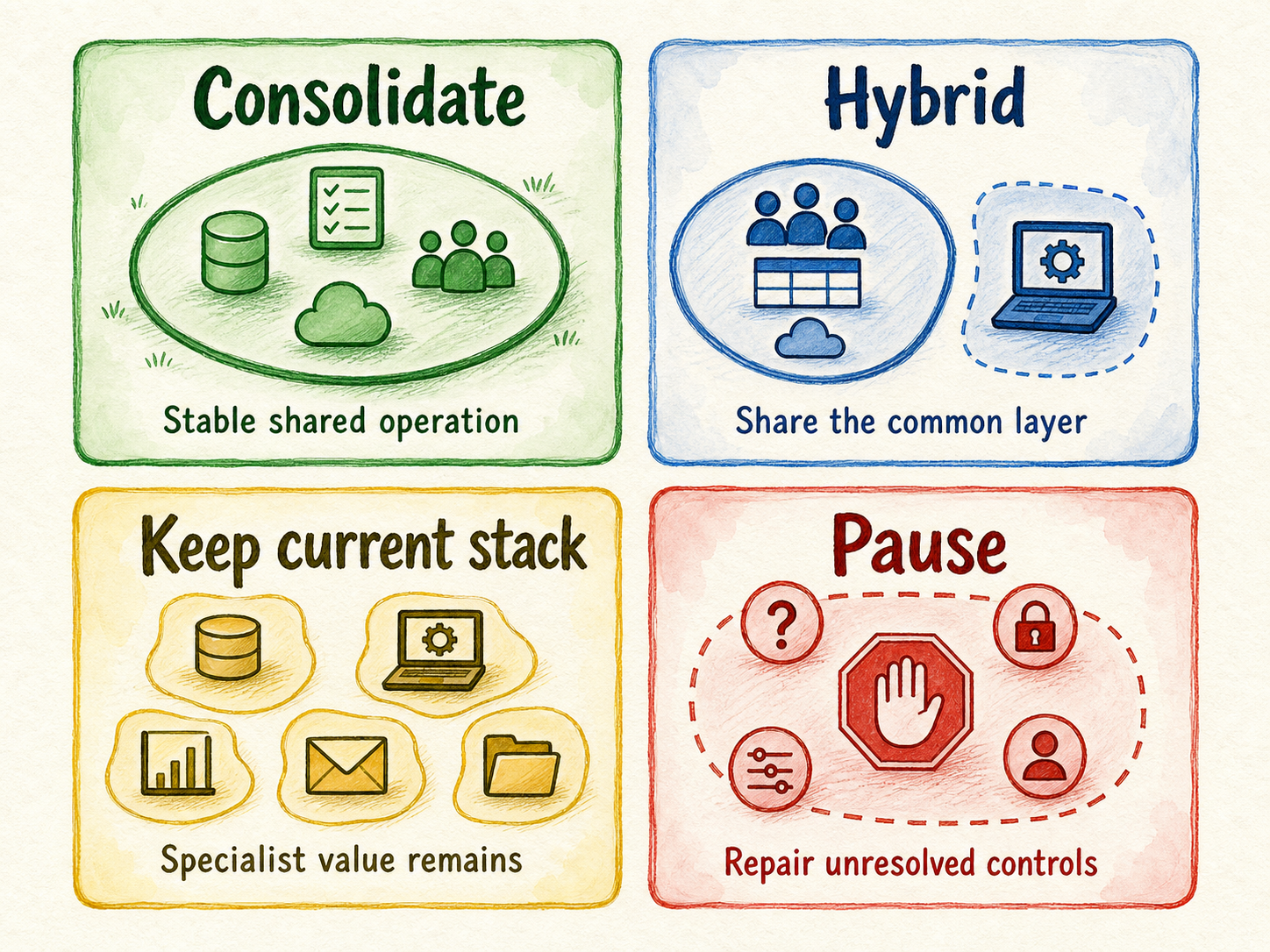 Four evidence-based choices after an AI workflow trial: consolidate, hybrid, keep the stack, or pause.