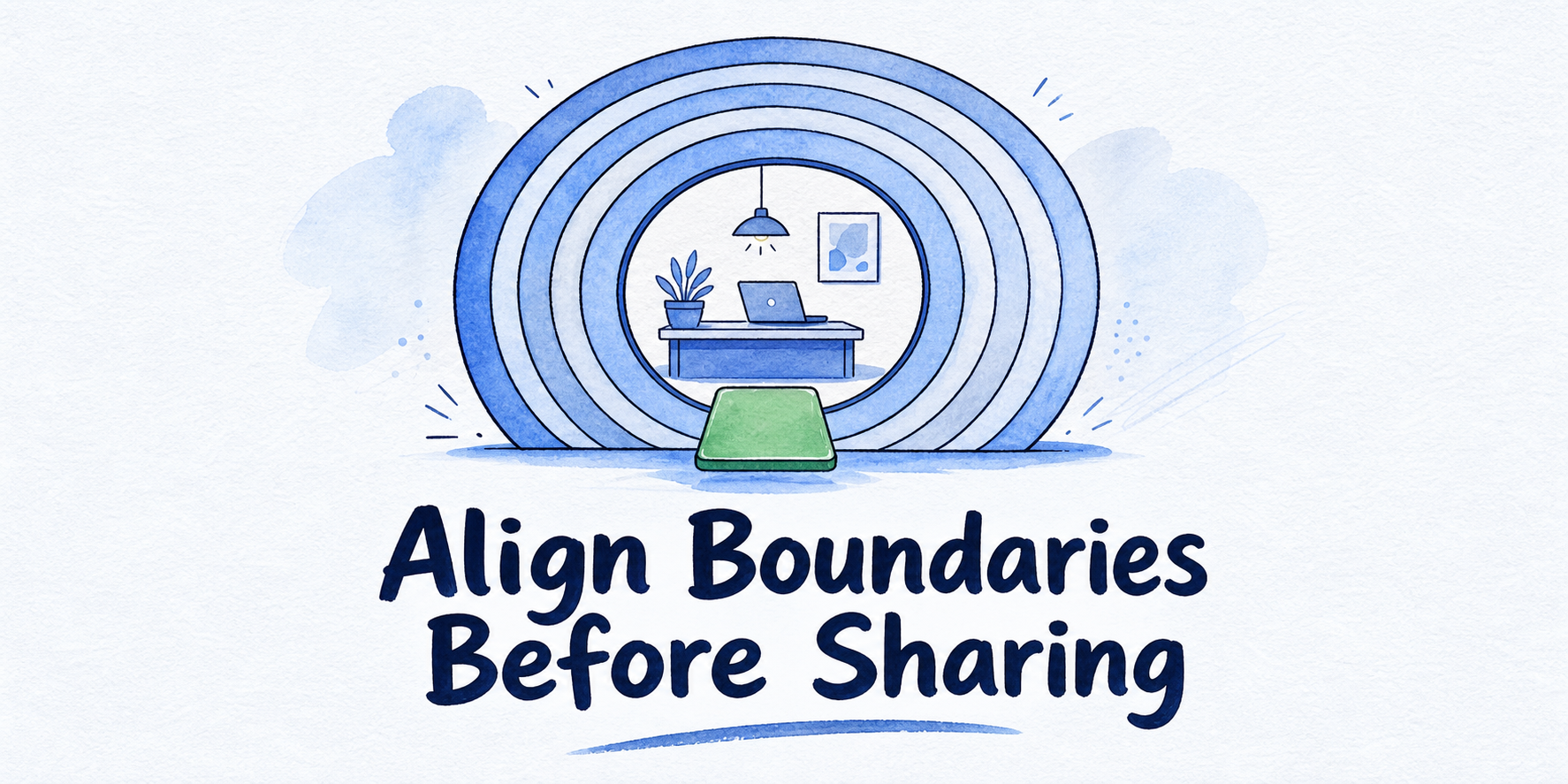 Hand-drawn editorial illustration for AI Workspace Governance: A Six-Layer Boundary Matrix