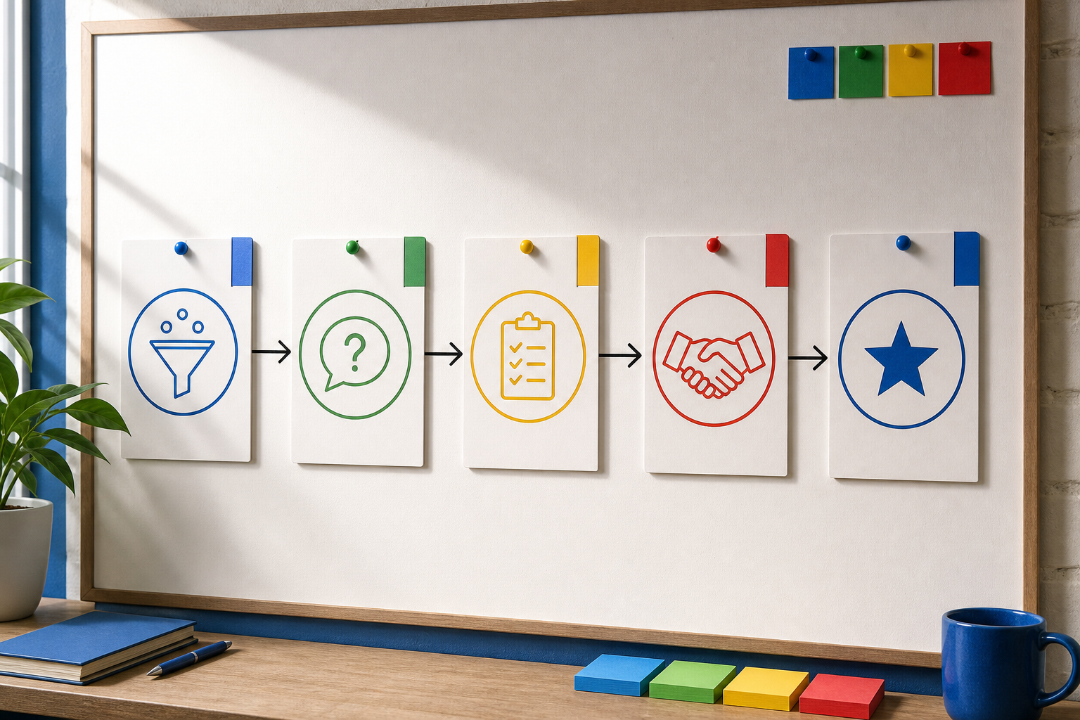 Lead capture workflow shown as a client-ready path from source content to booking handoff.