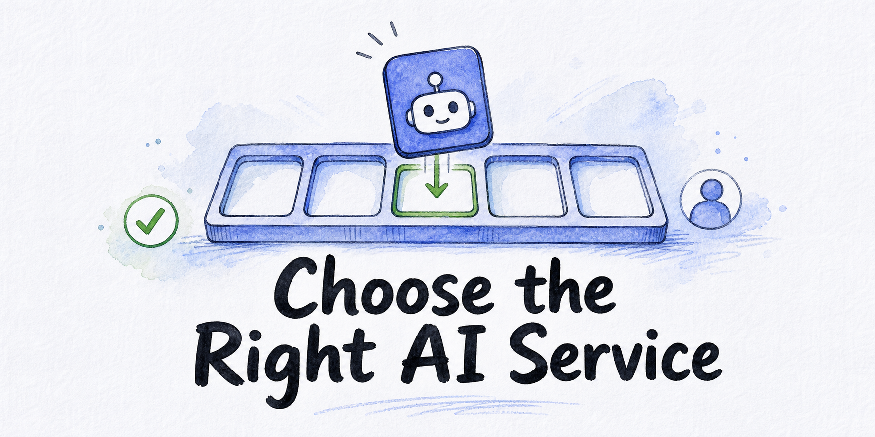 Hand-drawn editorial illustration for Build an AI Assistant Service Catalog Clients Can Choose