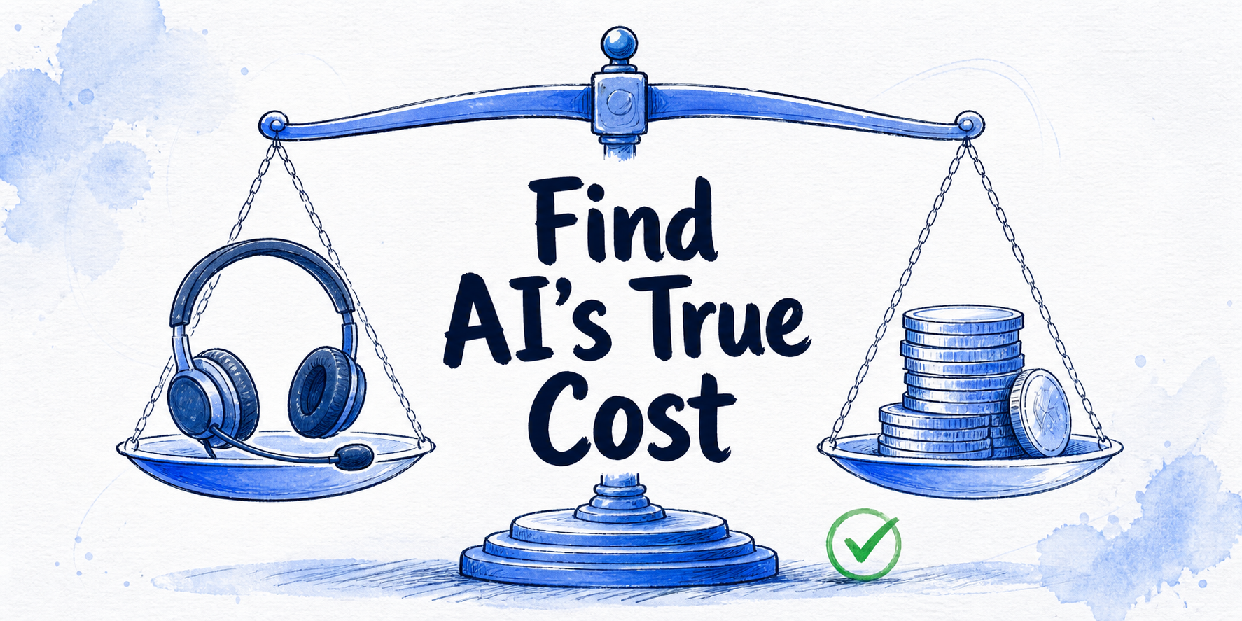 Hand-drawn editorial illustration for Calculate the Real Cost of AI Customer Service Automation