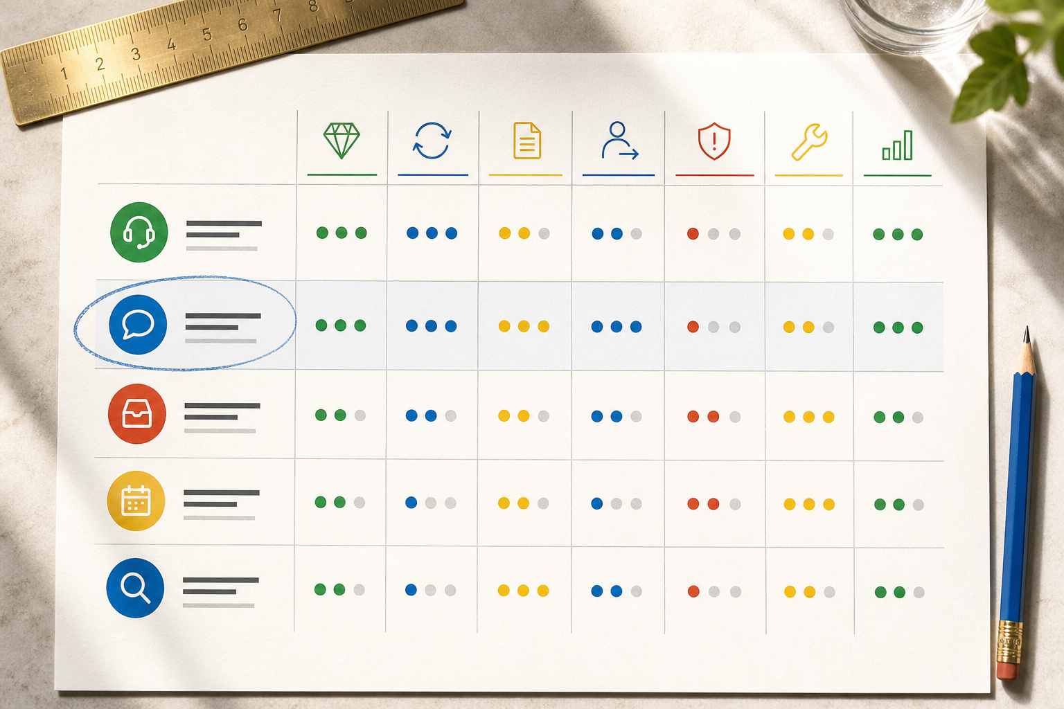 Seven-criteria scoring matrix comparing chatbot workflow candidates.