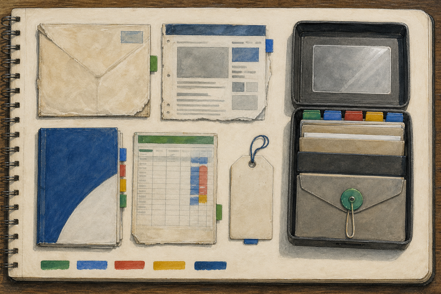 A field guide plate comparing scattered client source materials with a smaller approved source kit ready for a chatbot launch.