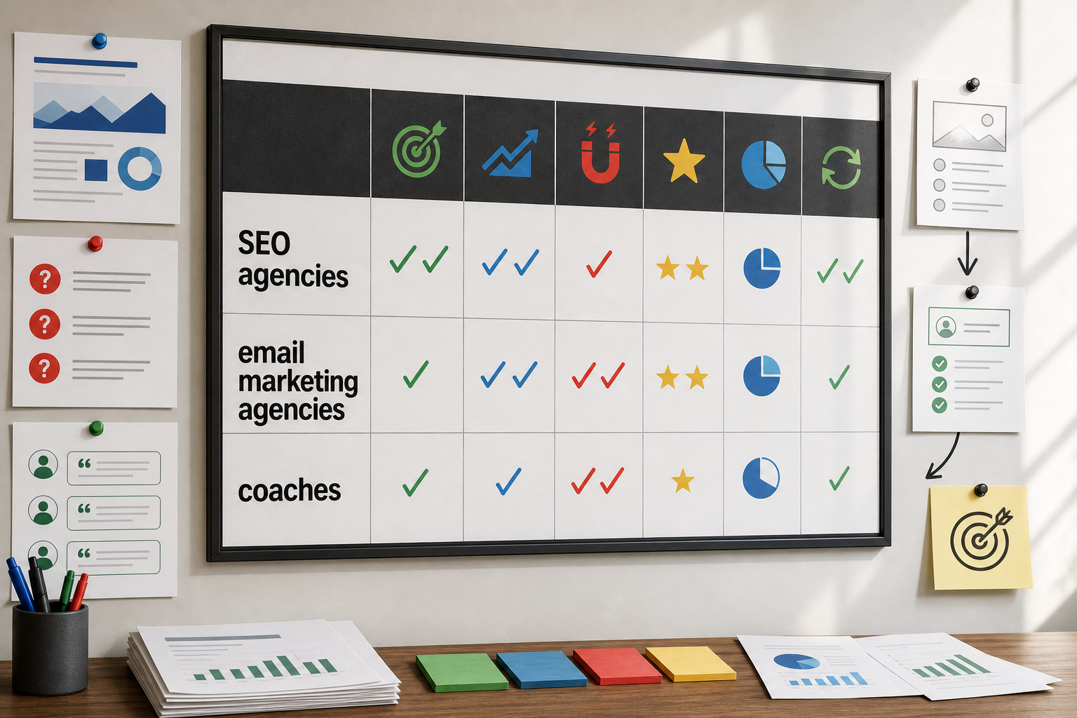 Editorial decision wall showing three chatbot reseller niches scored against six validation criteria.
