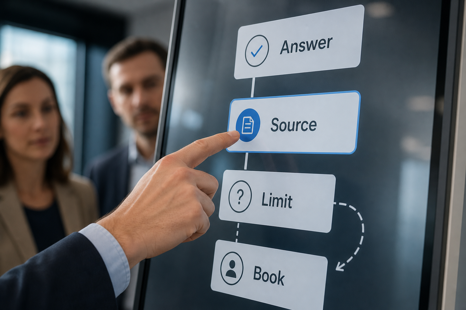 An after-hours prospect uses a chatbot to check service fit and reach the booking step.