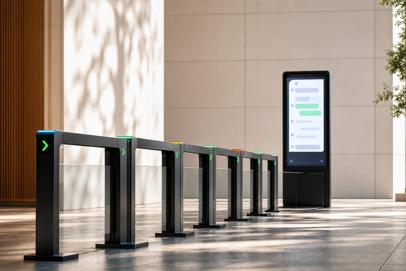 Website chatbot moving through six illuminated launch checkpoints before reaching a live visitor screen.