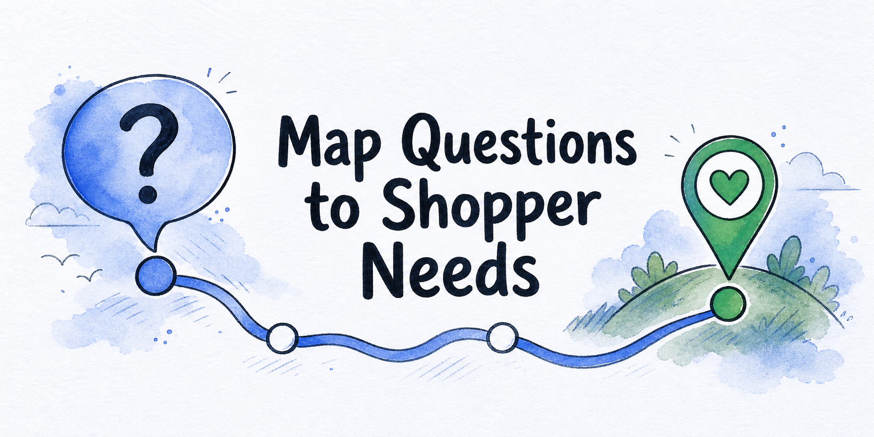 Hand-drawn editorial illustration for Map the Ecommerce Chatbot Customer Journey by Need