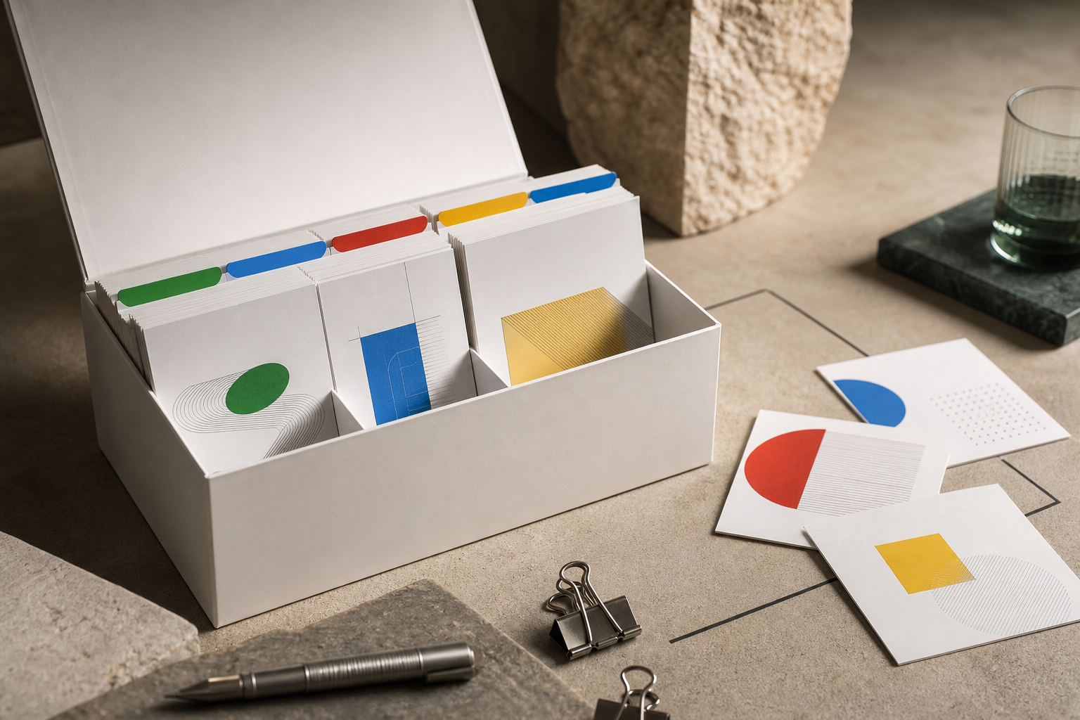 Premium agency chatbot package box with bounded content cards, review tokens, and support limits arranged precisely.
