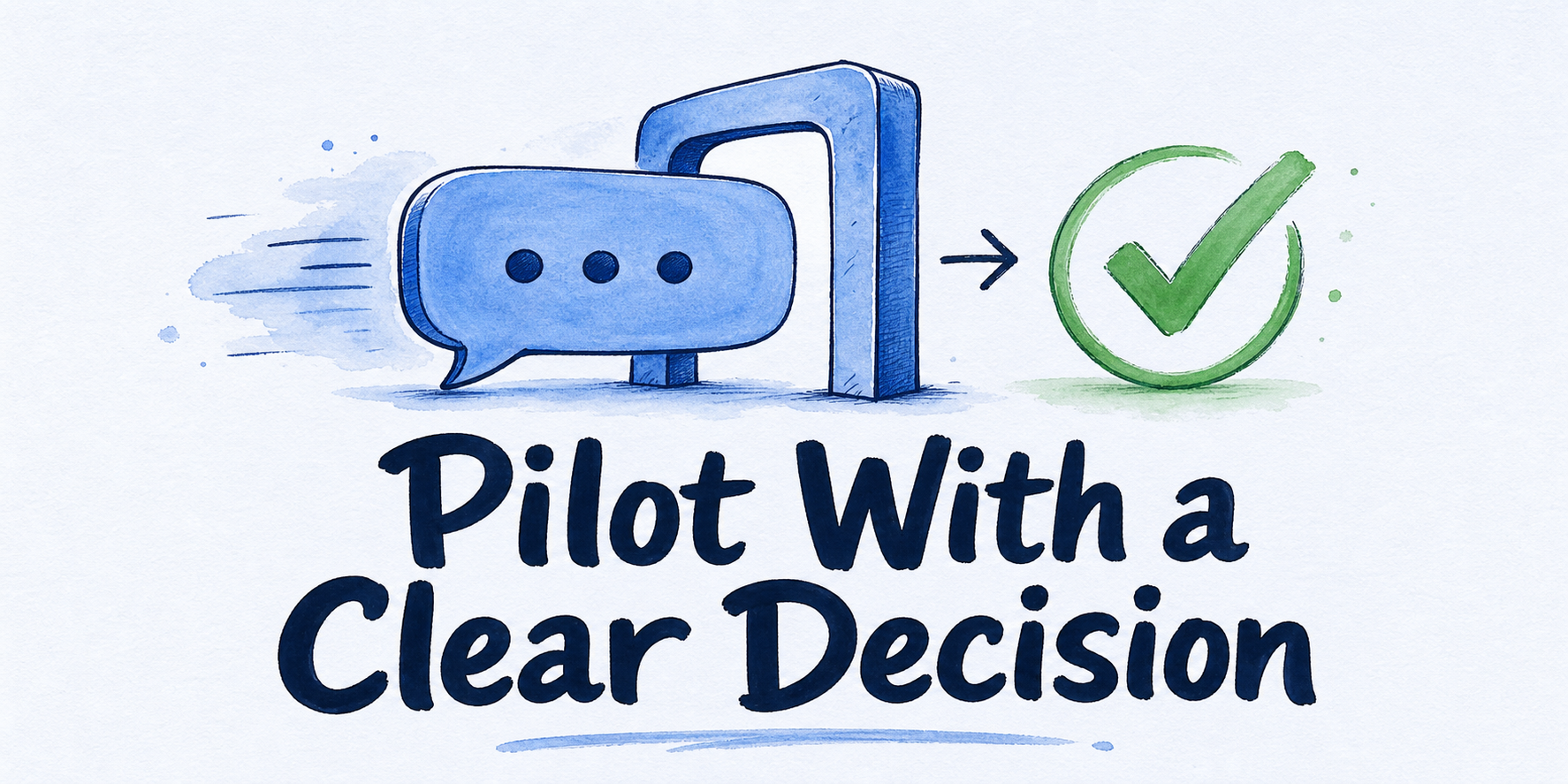 Hand-drawn editorial illustration for How to Run an AI Chatbot Pilot for Your Website