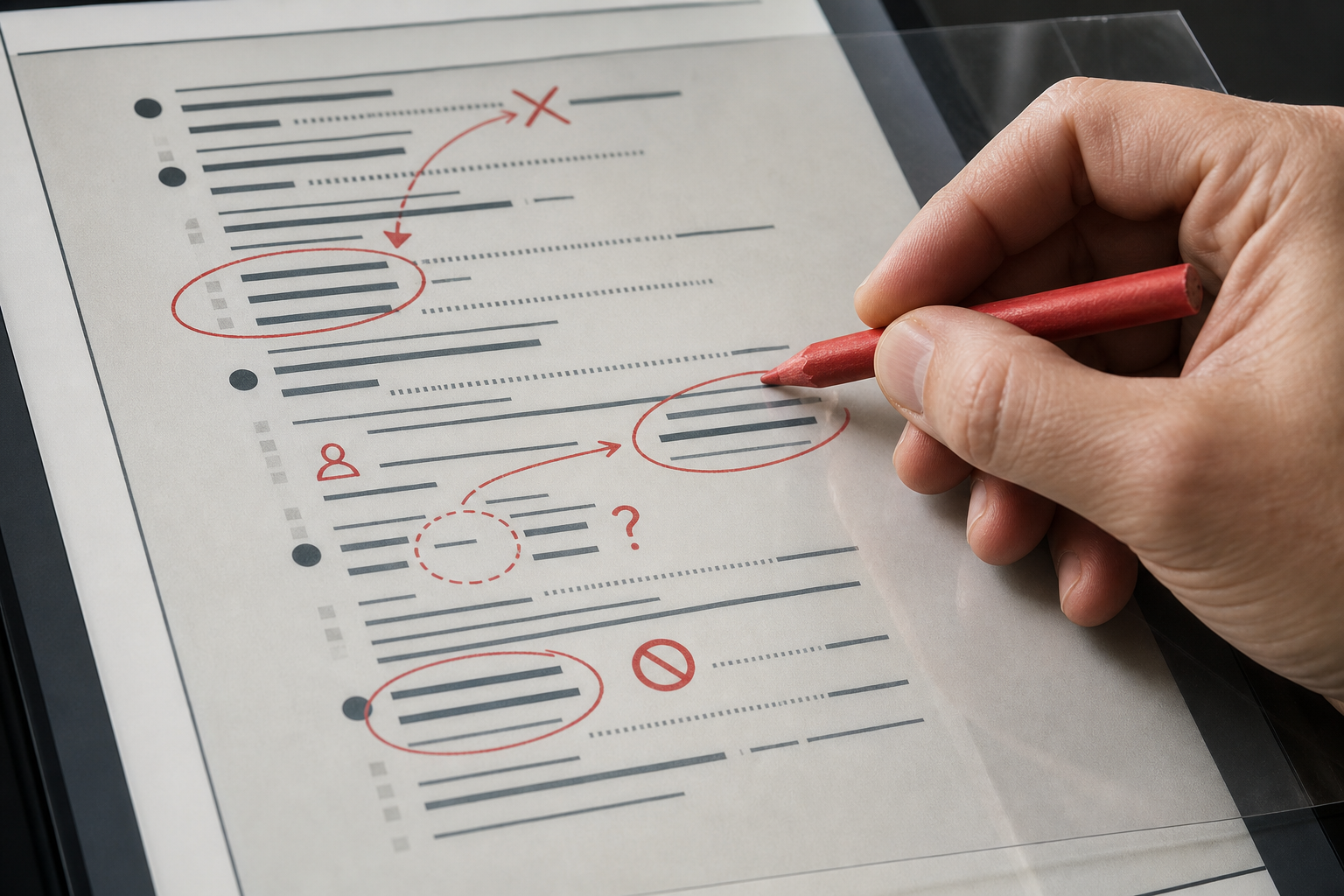 Marked chatbot transcripts converge on a short, prioritized repair queue.