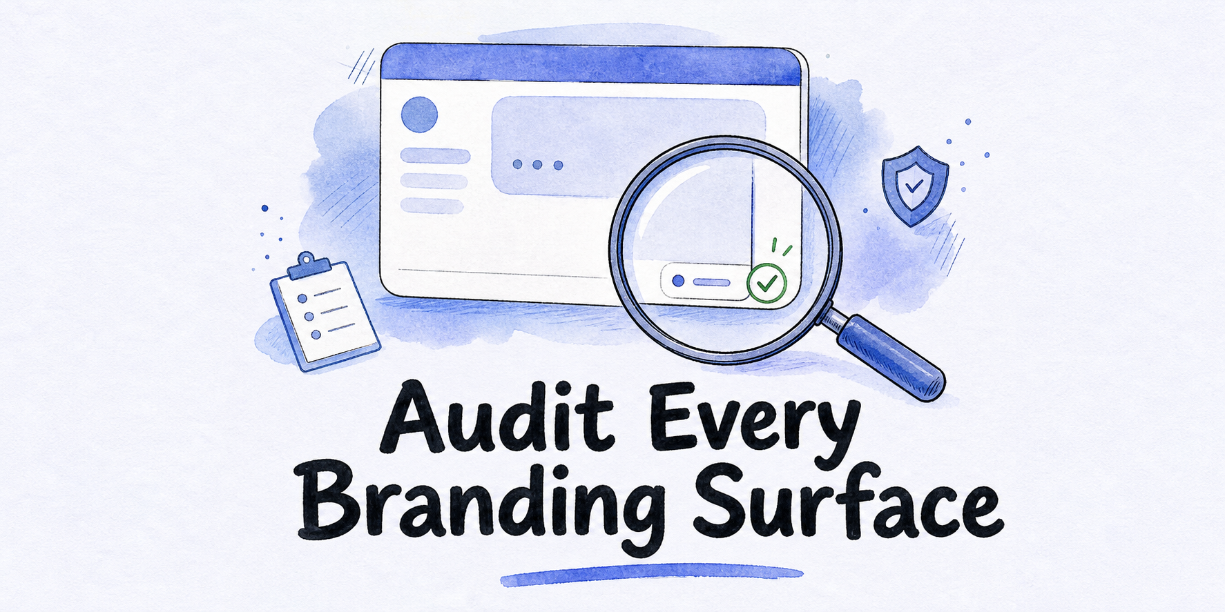 Hand-drawn editorial illustration for Remove Powered by Chatbase: A Five-Surface Audit