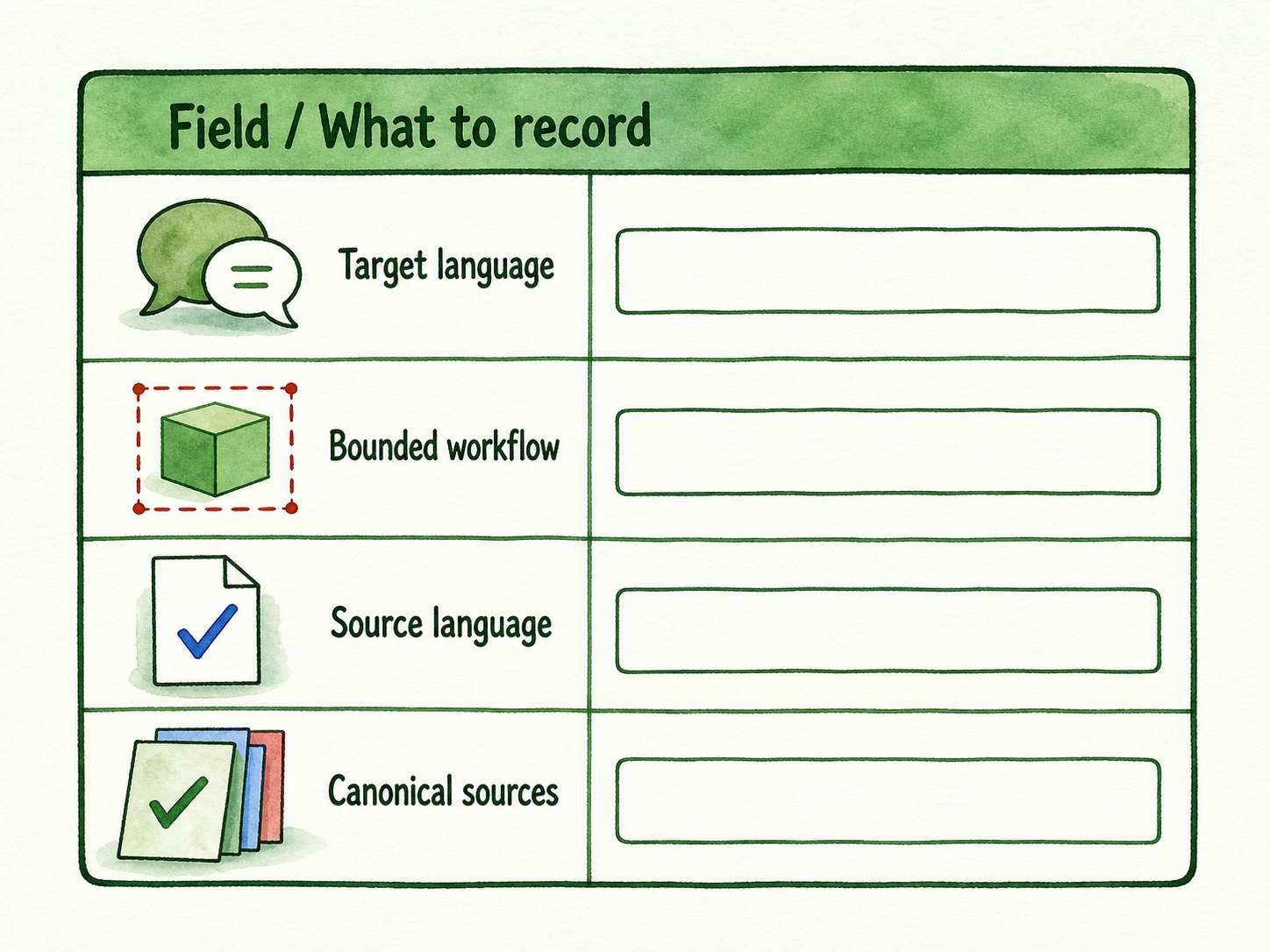A release matrix excerpt shows the four foundational fields required before testing a target-language workflow.